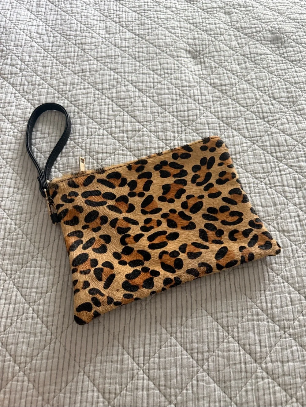 Leopard Print Wristlet Clutch - Tan and Black